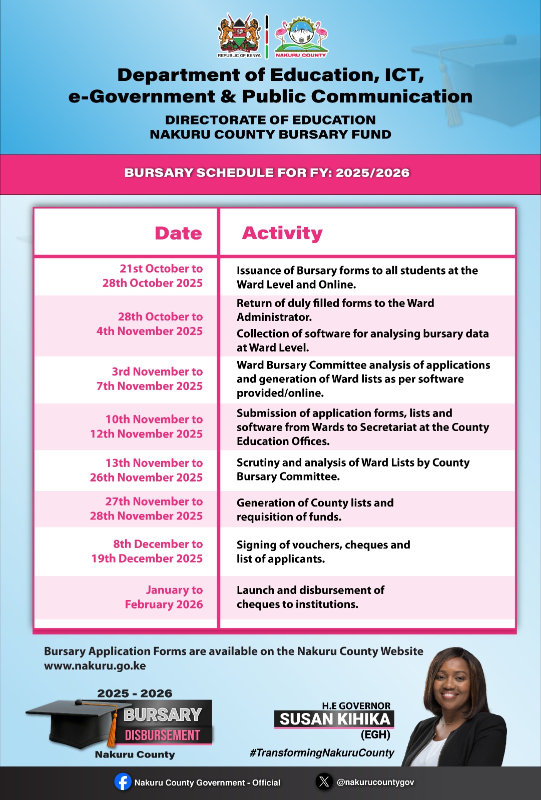 Bursary Schedule 2025-2026